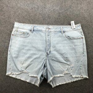 Old Navy Women's Light Blue Washed Straight-Leg High-Waisted Ripped Denim Shorts